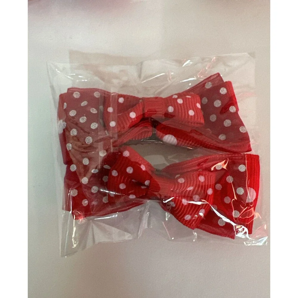 Lot of 5 Red/white Hair Bows with easy clip backs
